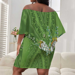 Afro King Proteas Dashiki Motif Off Shoulder Short Dress Green Style