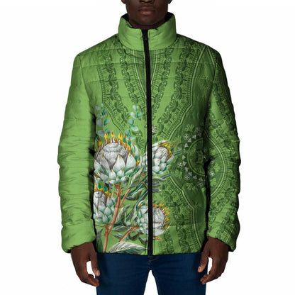 Africa King Proteas Dashiki Motif Padded Jacket Green Style