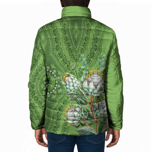 Africa King Proteas Dashiki Motif Padded Jacket Green Style
