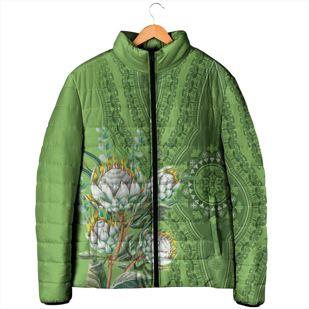 Africa King Proteas Dashiki Motif Padded Jacket Green Style