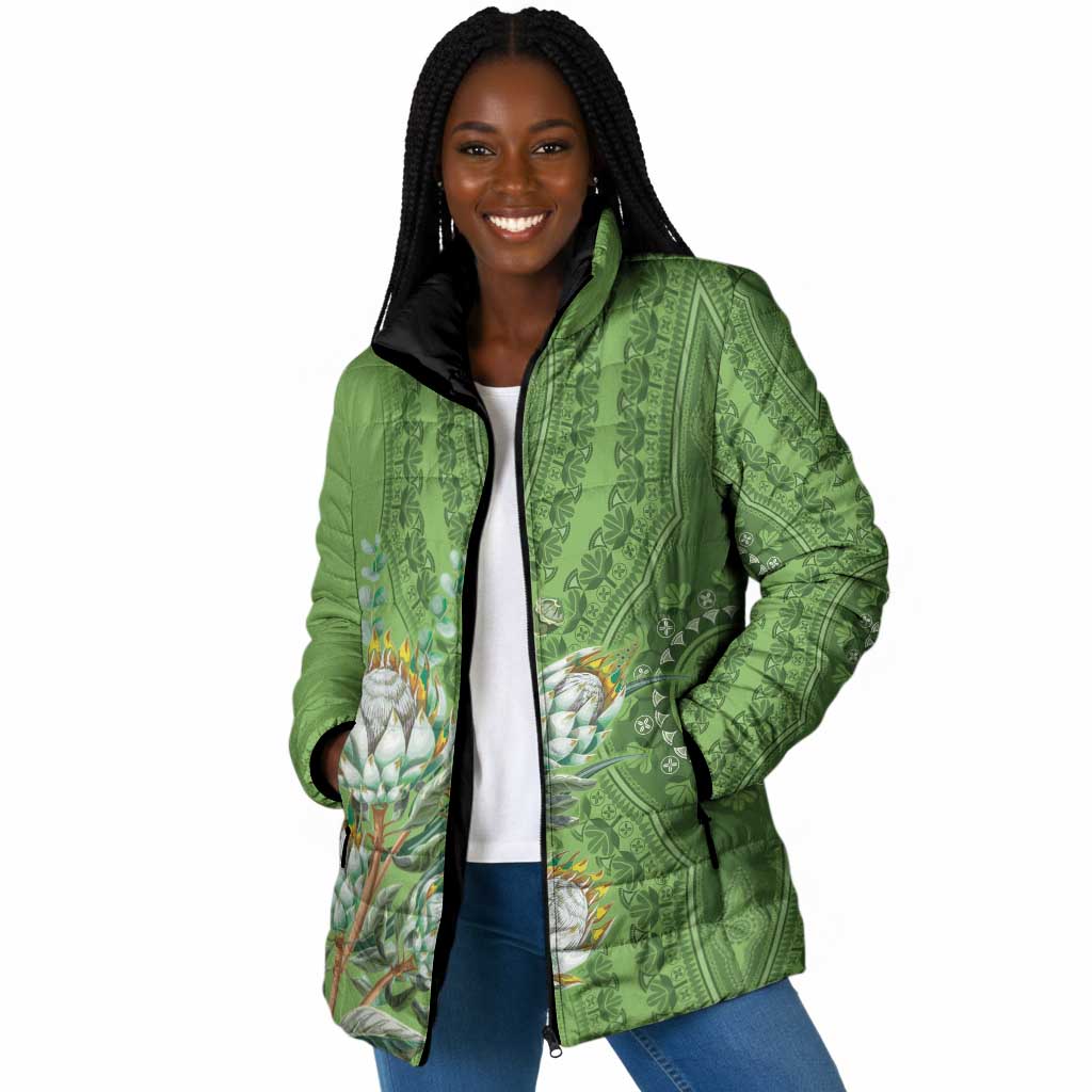 Africa King Proteas Dashiki Motif Padded Jacket Green Style