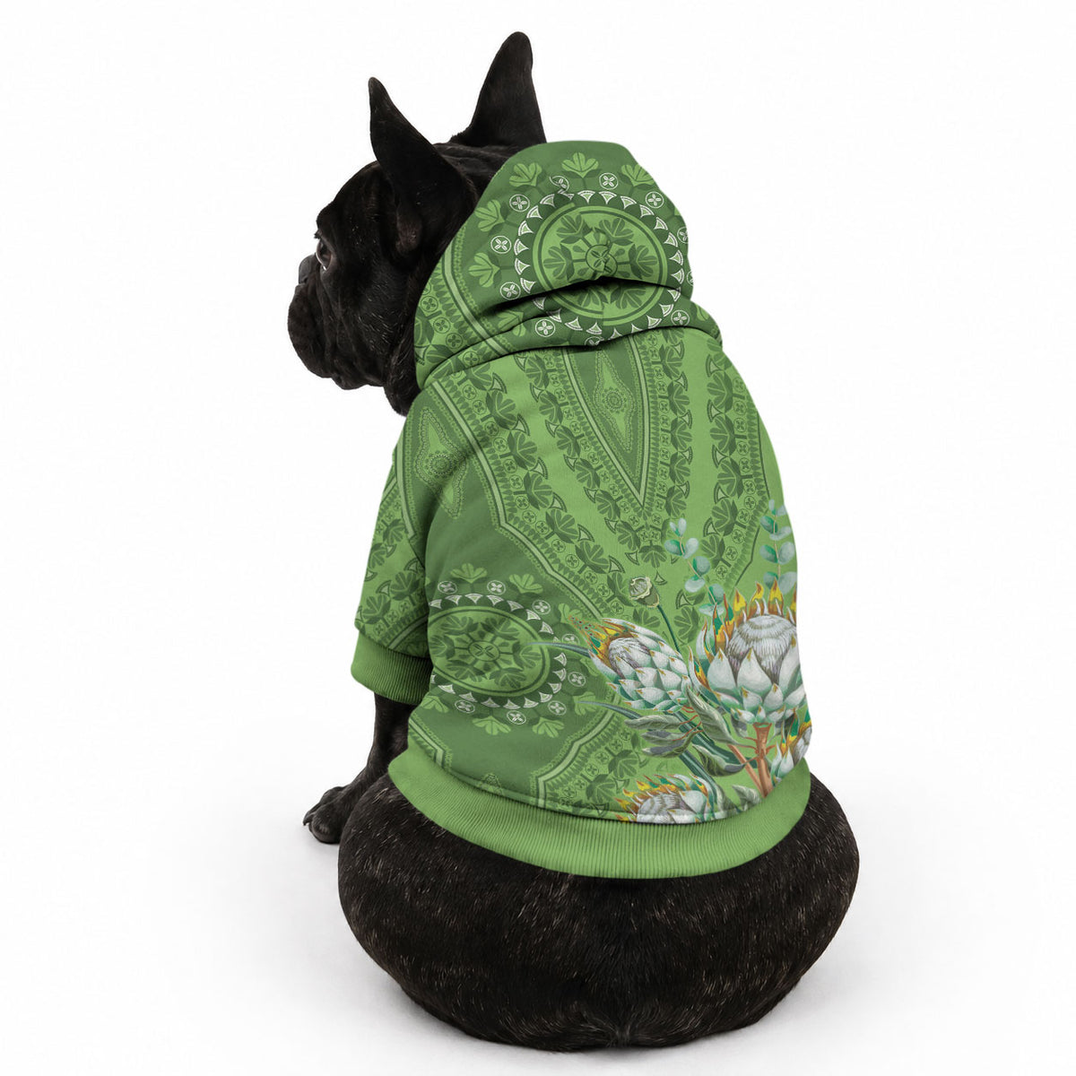 Africa King Proteas Dashiki Motif Pet Hoodie Green Style