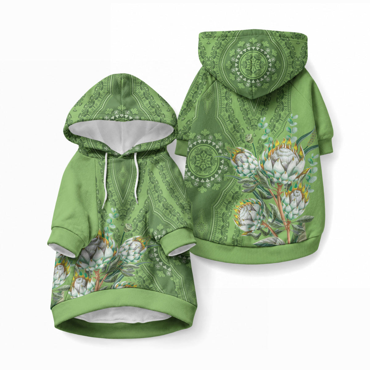 Africa King Proteas Dashiki Motif Pet Hoodie Green Style