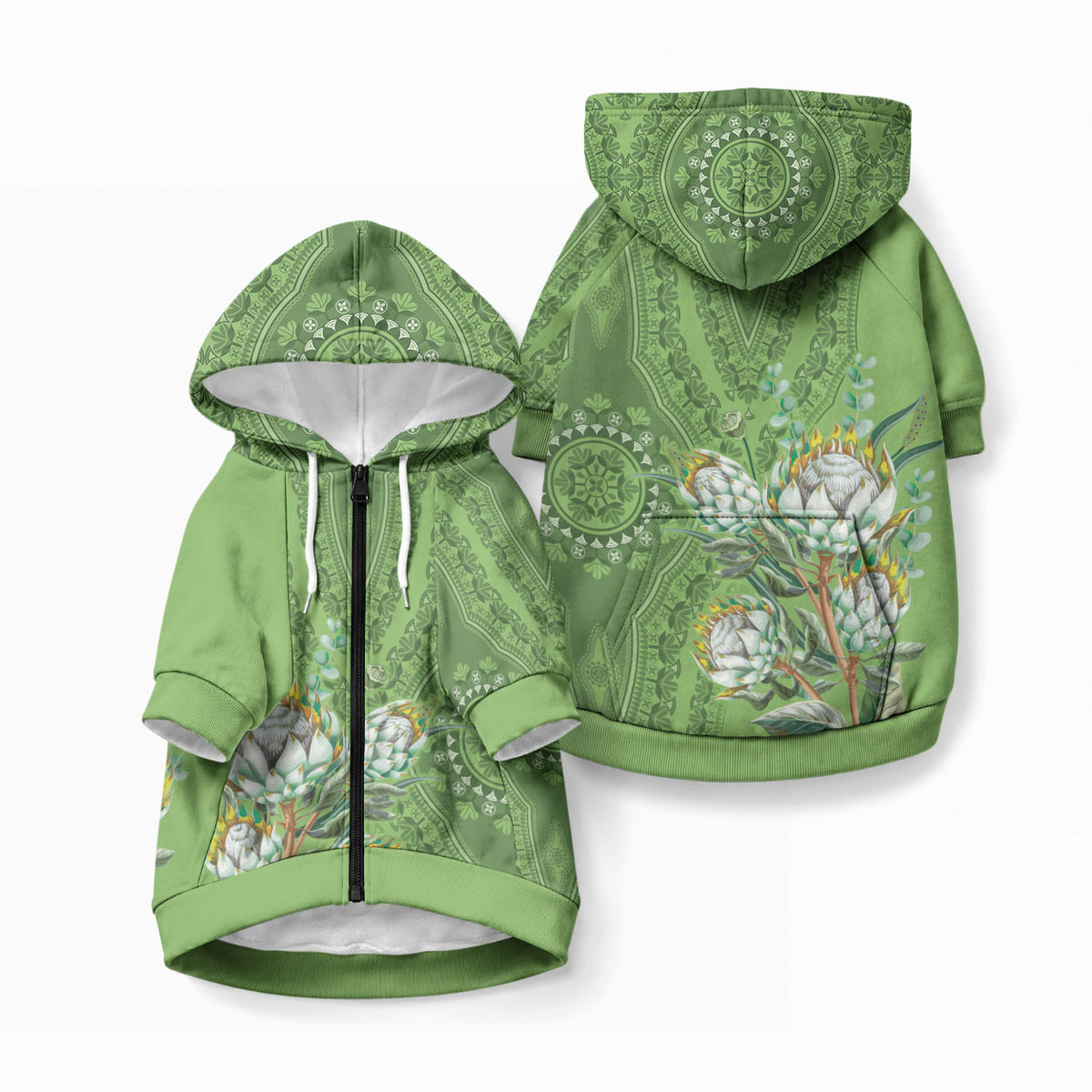 Africa King Proteas Dashiki Motif Pet Hoodie Green Style