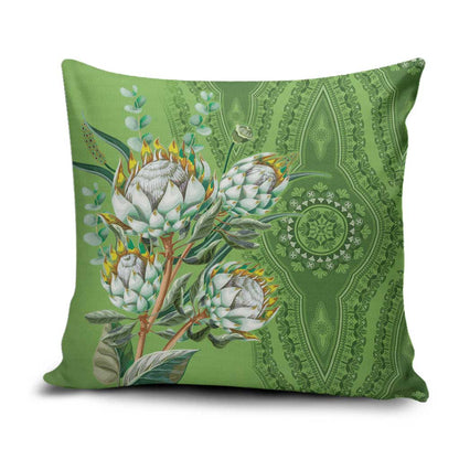 Africa King Proteas Dashiki Motif Pillow Cover Green Style
