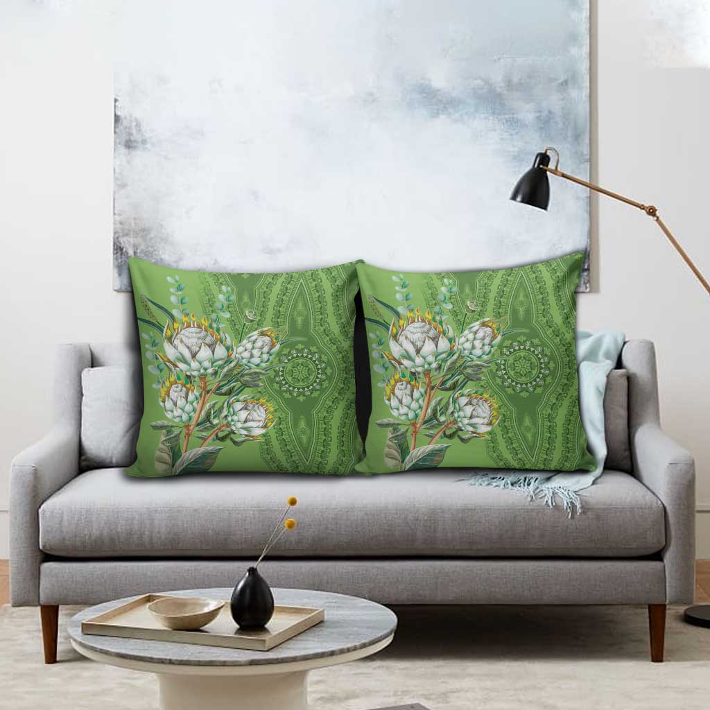 Africa King Proteas Dashiki Motif Pillow Cover Green Style