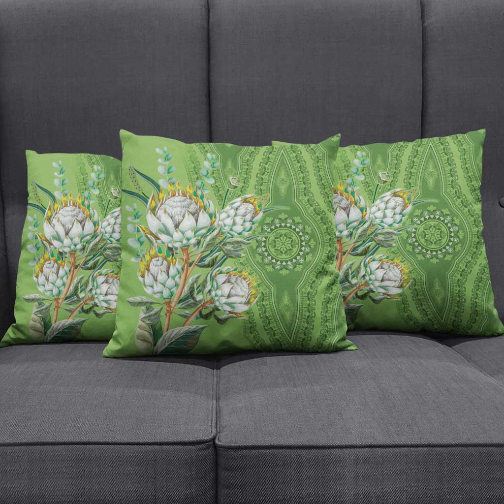 Africa King Proteas Dashiki Motif Pillow Cover Green Style