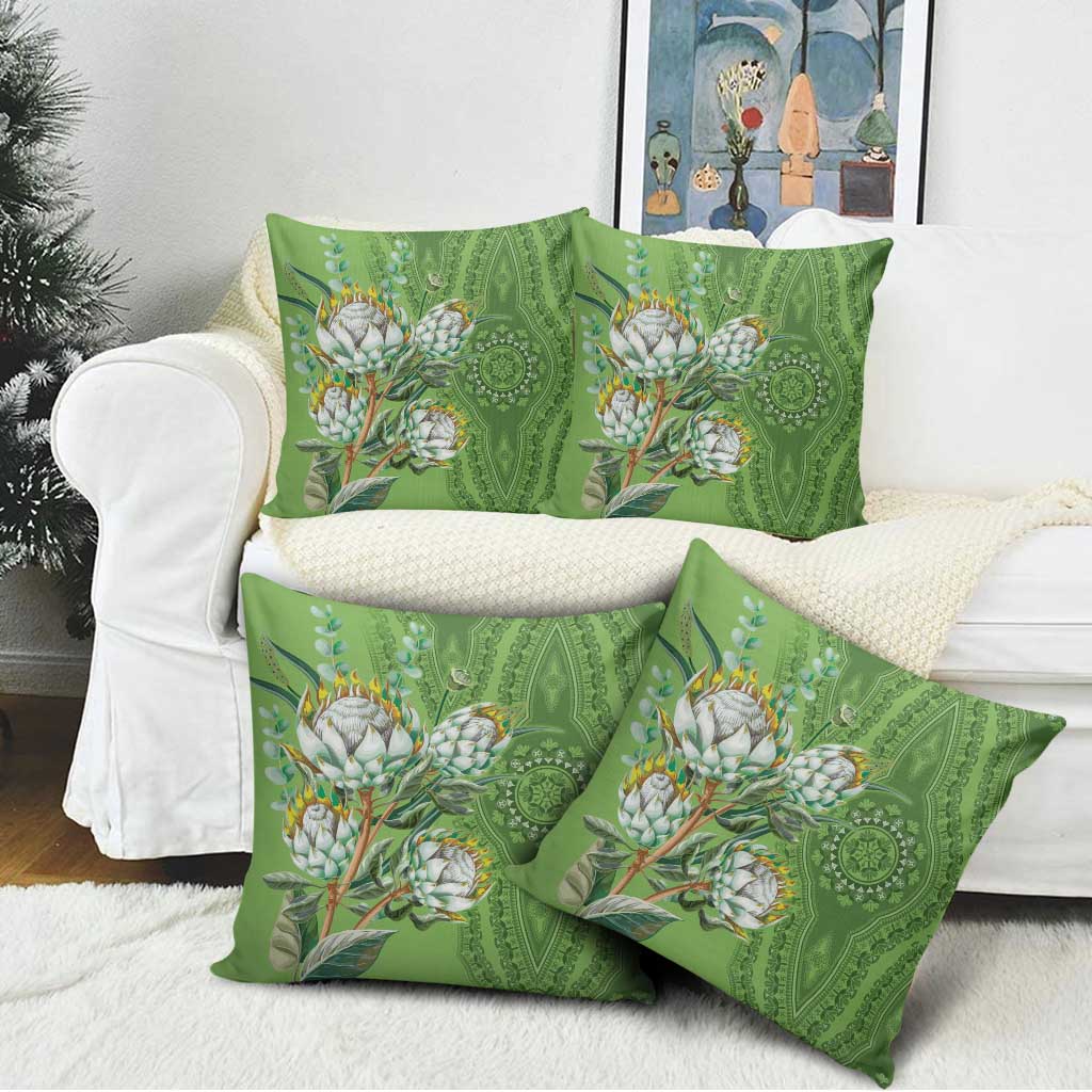 Africa King Proteas Dashiki Motif Pillow Cover Green Style