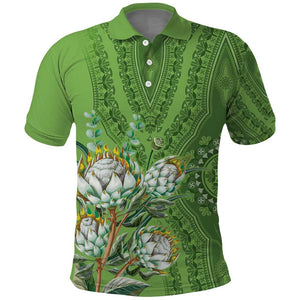 Afro King Proteas Dashiki Motif Polo Shirt Green Style