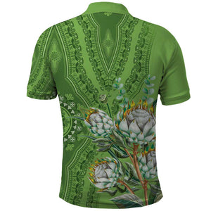 Afro King Proteas Dashiki Motif Polo Shirt Green Style