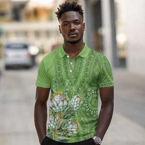 Afro King Proteas Dashiki Motif Polo Shirt Green Style