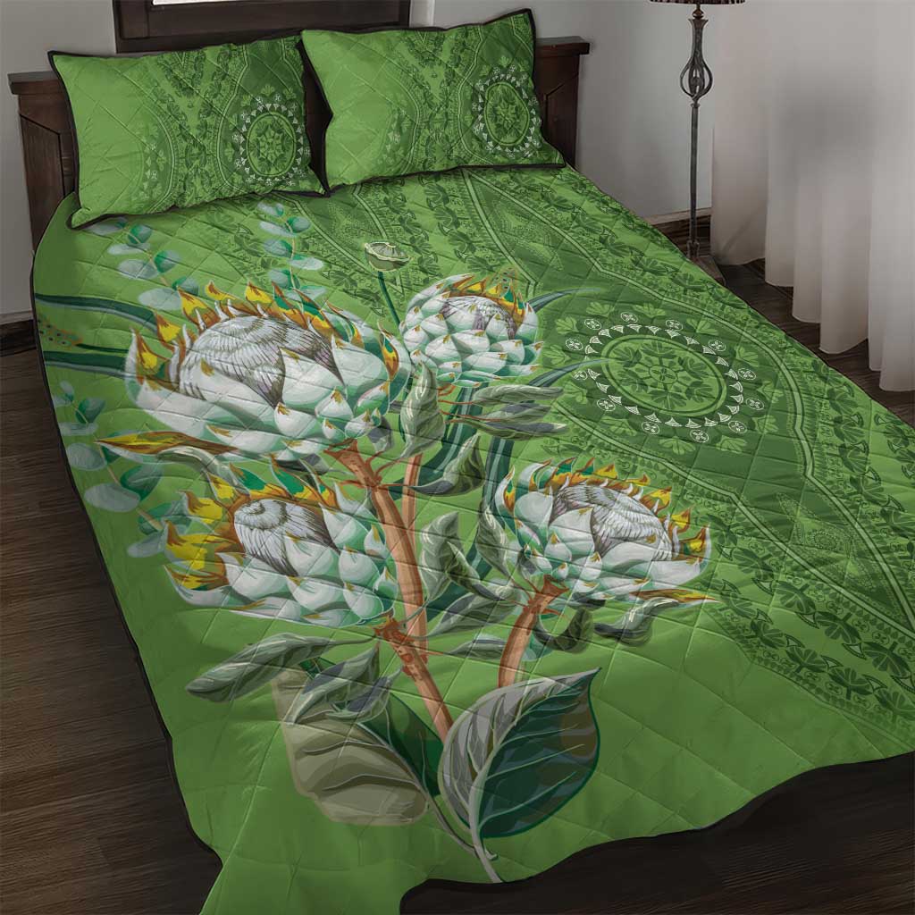 Afro King Proteas Dashiki Motif Quilt Bed Set Green Style