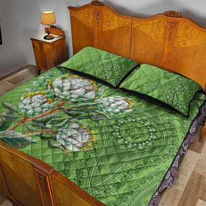 Afro King Proteas Dashiki Motif Quilt Bed Set Green Style