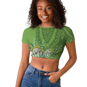 Afro King Proteas Dashiki Motif Raglan Cropped T shirt Green Style