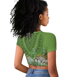 Afro King Proteas Dashiki Motif Raglan Cropped T shirt Green Style