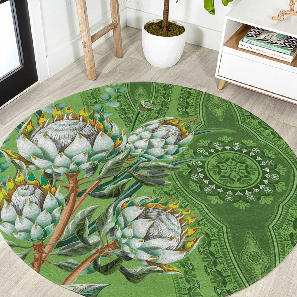 Afro King Proteas Dashiki Motif Round Carpet Green Style