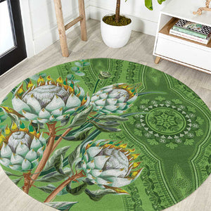 Afro King Proteas Dashiki Motif Round Carpet Green Style