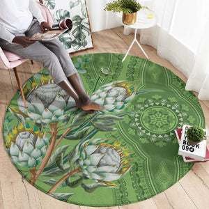 Afro King Proteas Dashiki Motif Round Carpet Green Style