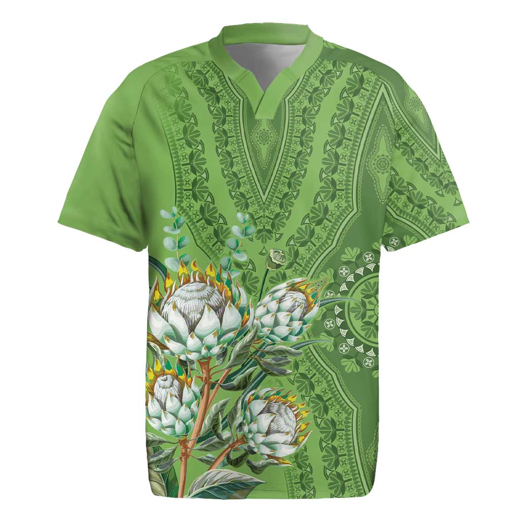 Afro King Proteas Dashiki Motif Rugby Jersey Green Style