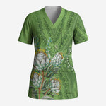Africa King Proteas Dashiki Motif Scrub Top Green Style