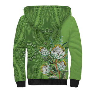 Afro King Proteas Dashiki Motif Sherpa Hoodie Green Style