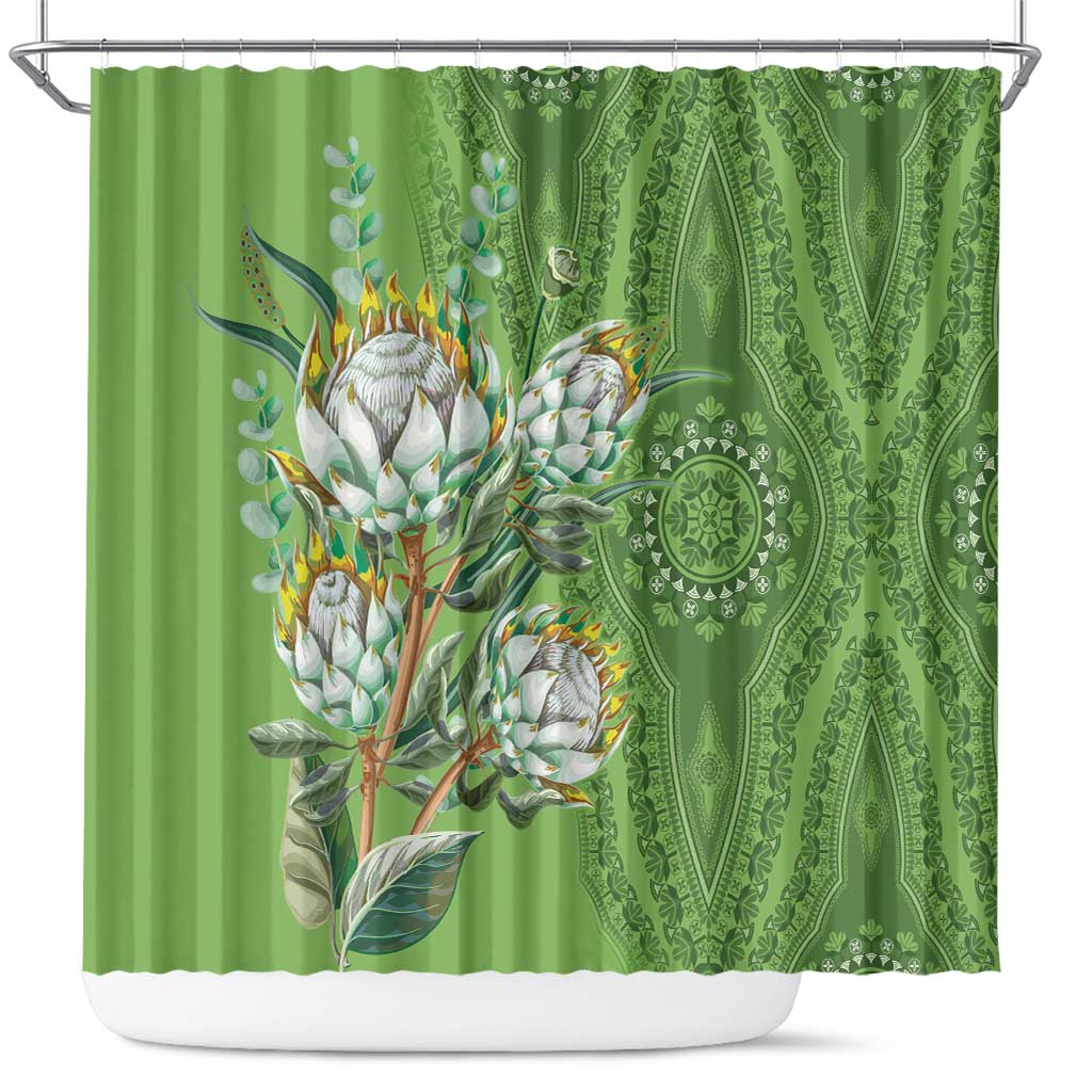 Afro King Proteas Dashiki Motif Shower Curtain Green Style