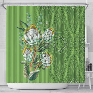 Afro King Proteas Dashiki Motif Shower Curtain Green Style