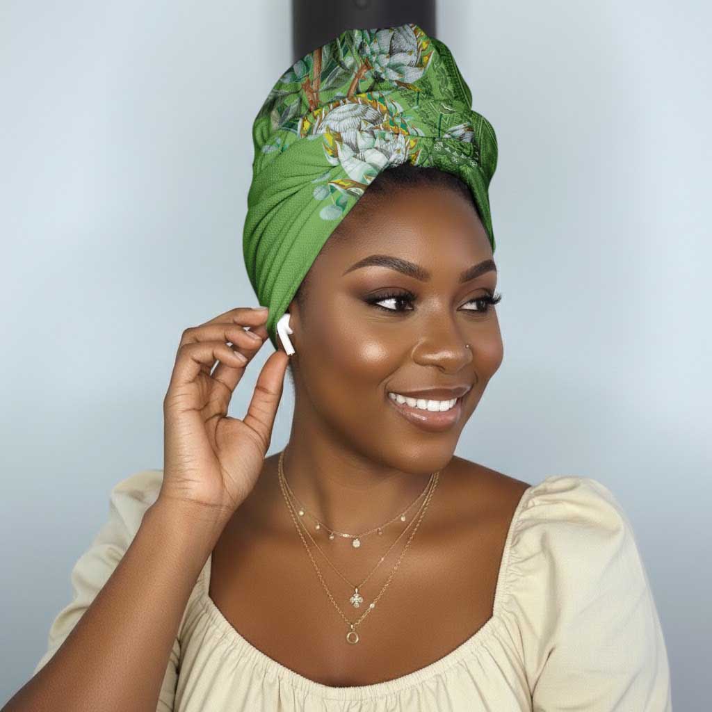 Africa King Proteas Dashiki Motif Simple Headwrap Green Style
