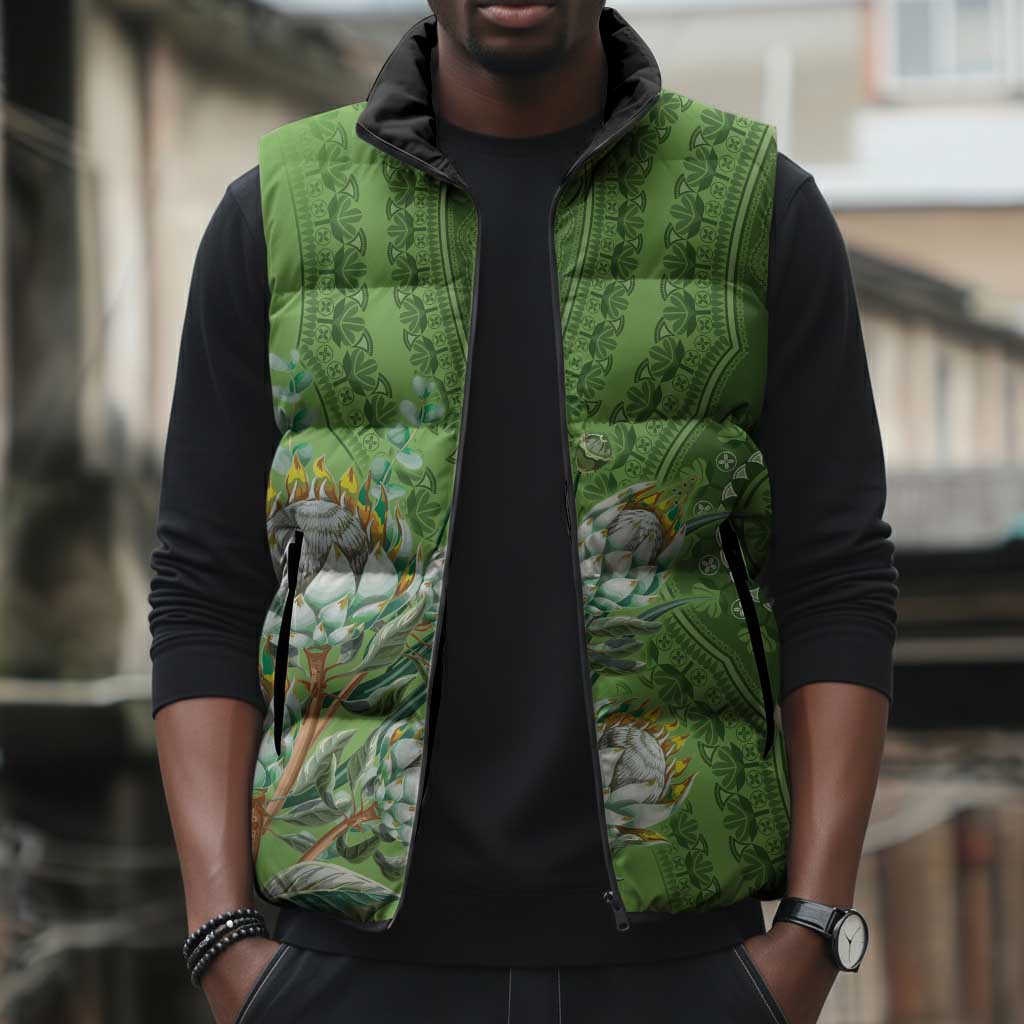 Africa King Proteas Dashiki Motif Sleeveless Puffer Jacket Green Style