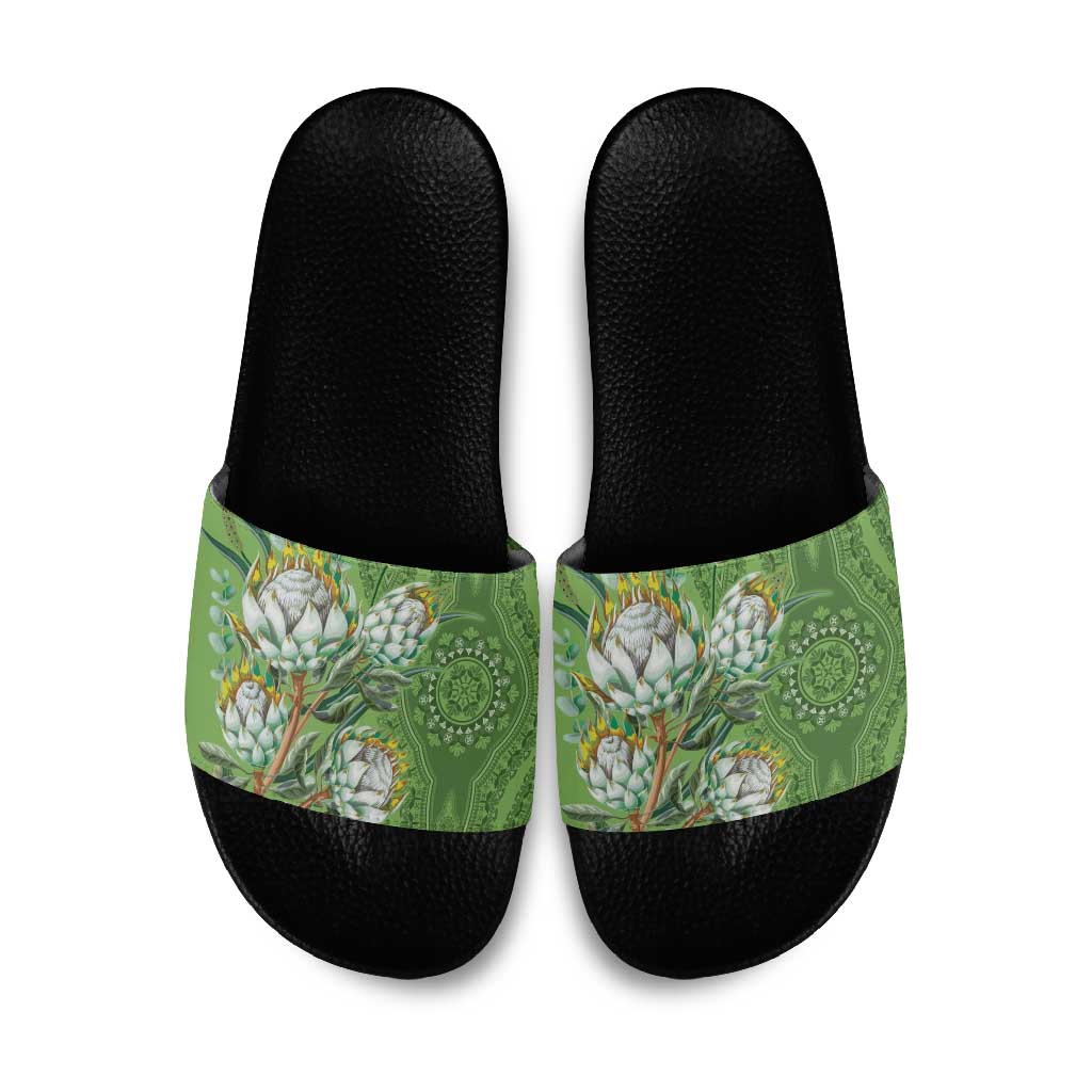 Africa King Proteas Dashiki Motif Slide Sandals Green Style