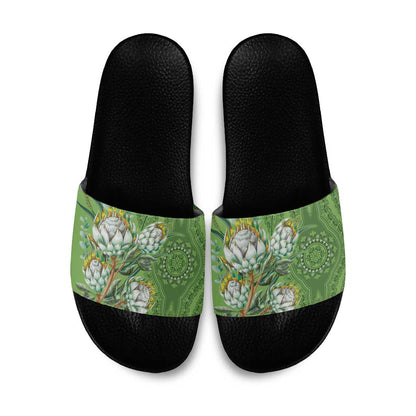 Africa King Proteas Dashiki Motif Slide Sandals Green Style