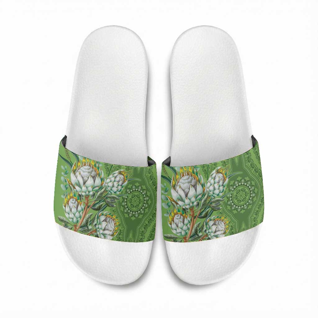 Africa King Proteas Dashiki Motif Slide Sandals Green Style