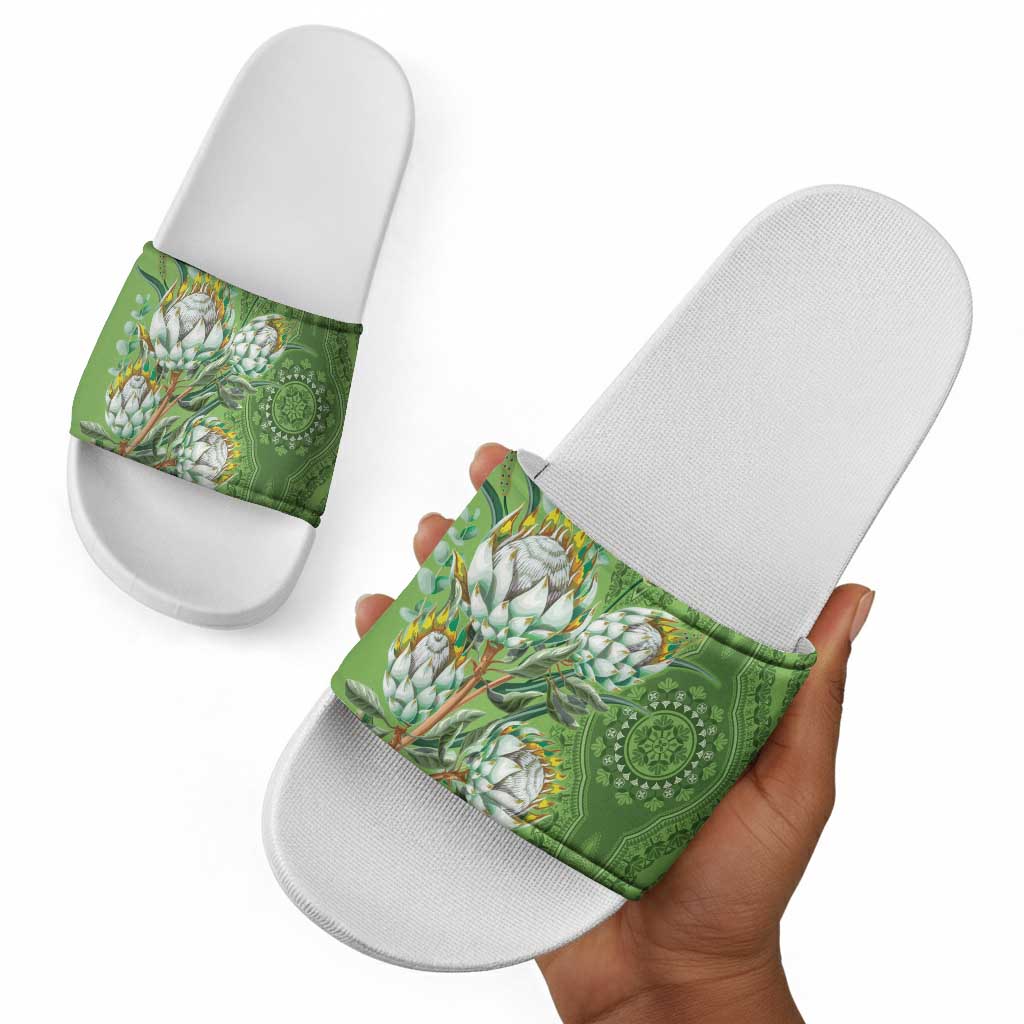 Africa King Proteas Dashiki Motif Slide Sandals Green Style