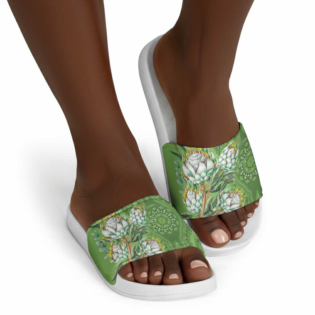 Africa King Proteas Dashiki Motif Slide Sandals Green Style