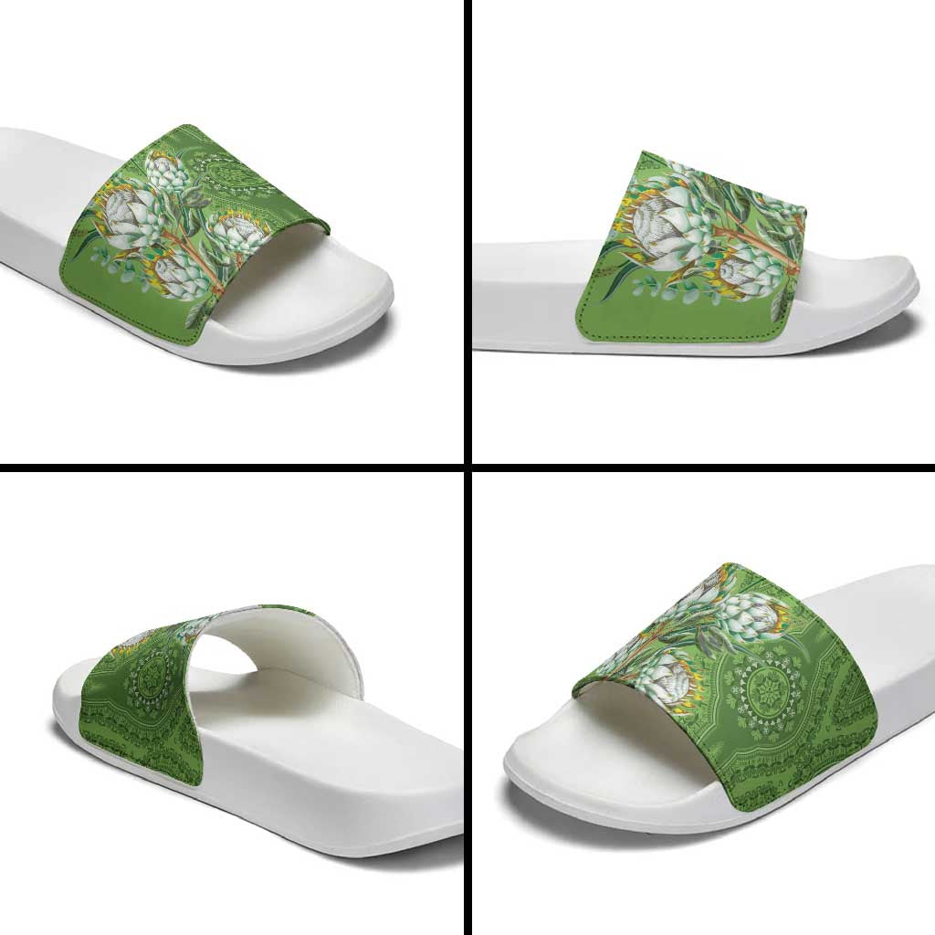 Africa King Proteas Dashiki Motif Slide Sandals Green Style