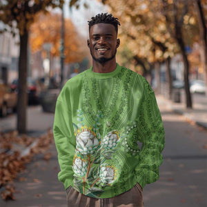 Afro King Proteas Dashiki Motif Sweatshirt Green Style