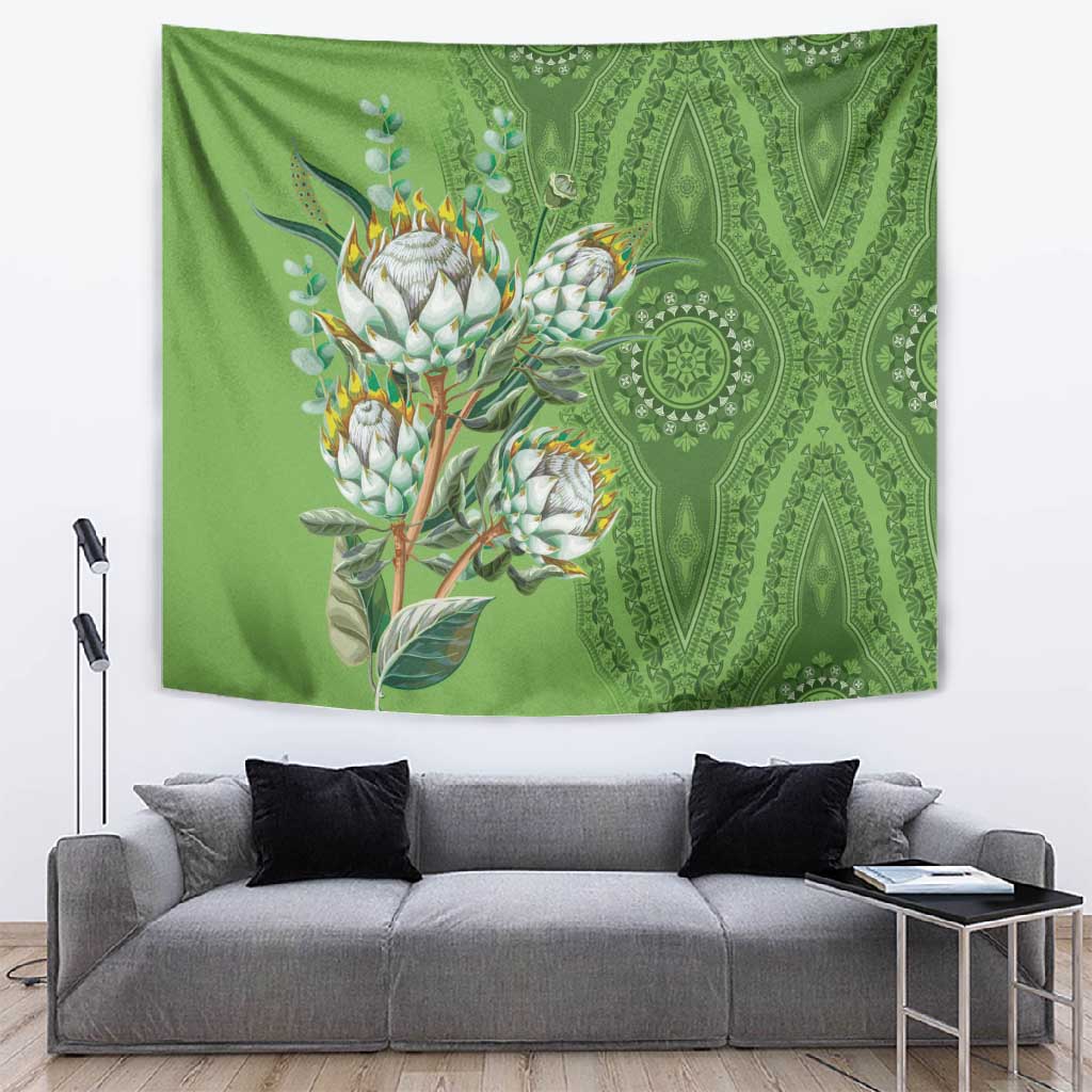 Afro King Proteas Dashiki Motif Tapestry Green Style