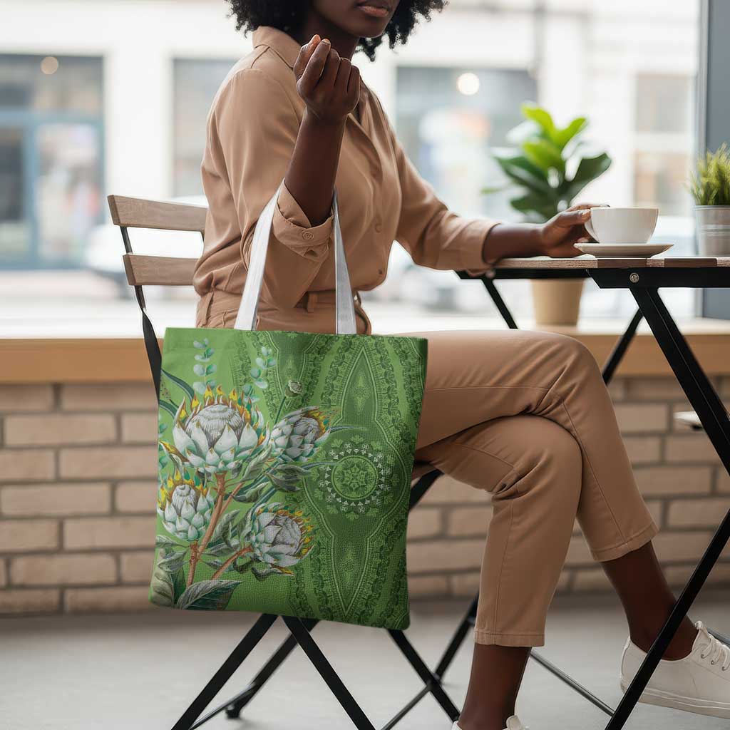 Africa King Proteas Dashiki Motif Tote Bag Green Style