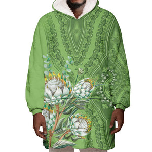 Afro King Proteas Dashiki Motif Wearable Blanket Hoodie Green Style