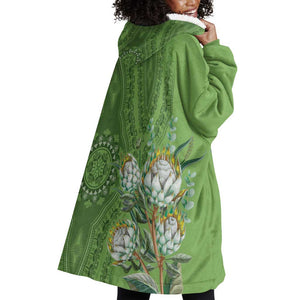 Afro King Proteas Dashiki Motif Wearable Blanket Hoodie Green Style