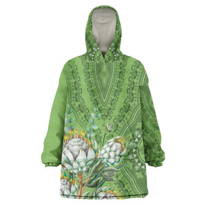 Afro King Proteas Dashiki Motif Wearable Blanket Hoodie Green Style