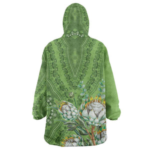 Afro King Proteas Dashiki Motif Wearable Blanket Hoodie Green Style