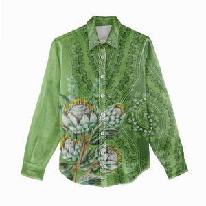 Afro King Proteas Dashiki Motif Women Casual Shirt Green Style