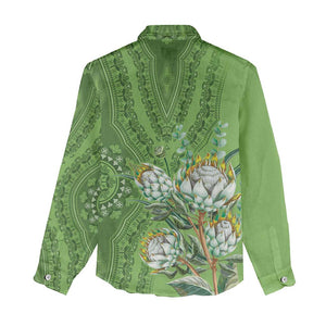 Afro King Proteas Dashiki Motif Women Casual Shirt Green Style