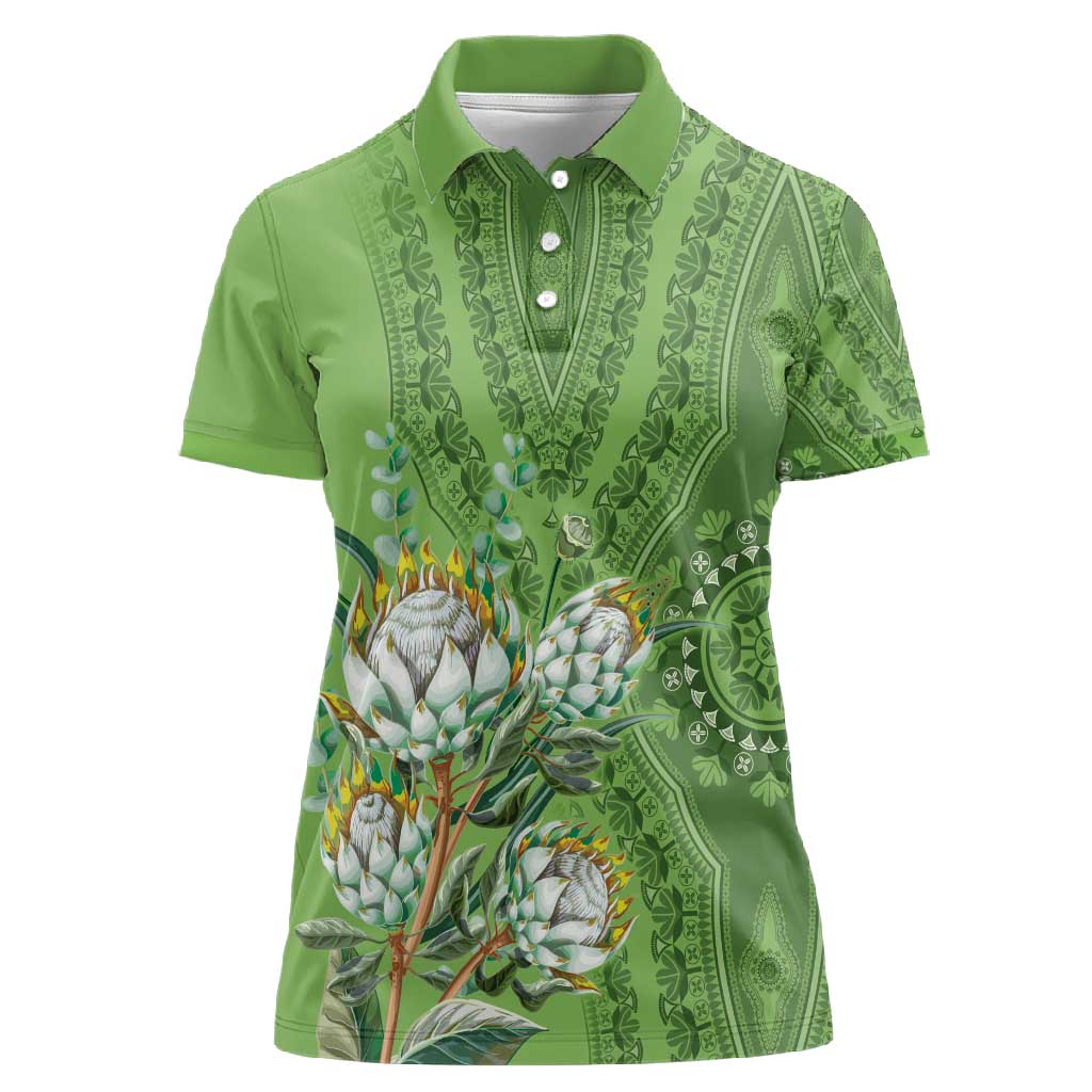 Afro King Proteas Dashiki Motif Women Polo Shirt Green Style