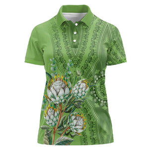 Afro King Proteas Dashiki Motif Women Polo Shirt Green Style