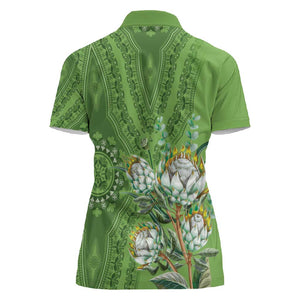 Afro King Proteas Dashiki Motif Women Polo Shirt Green Style