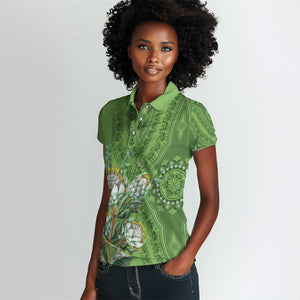 Afro King Proteas Dashiki Motif Women Polo Shirt Green Style