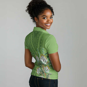 Afro King Proteas Dashiki Motif Women Polo Shirt Green Style