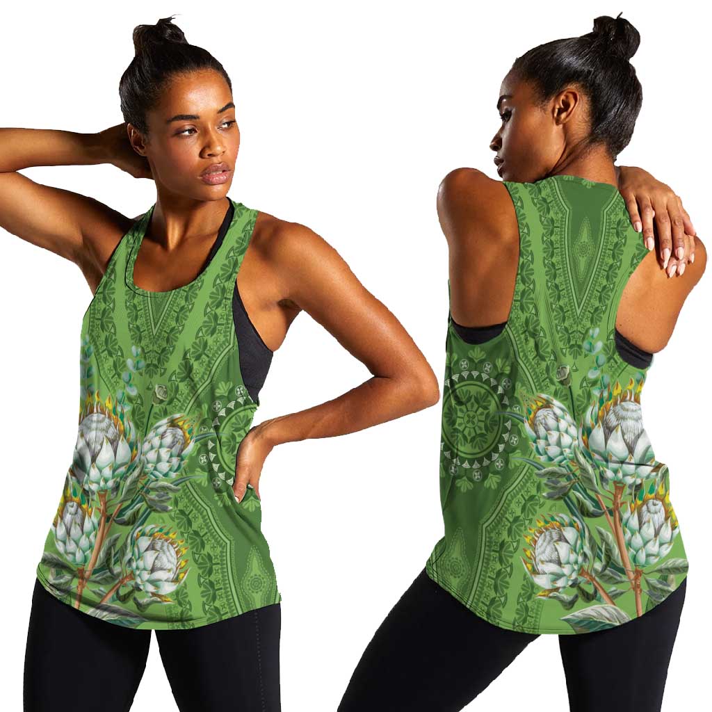 Afro King Proteas Dashiki Motif Women Racerback Tank Green Style